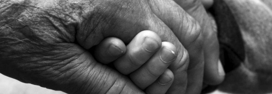 elderly person holding hands with caregiver in a park