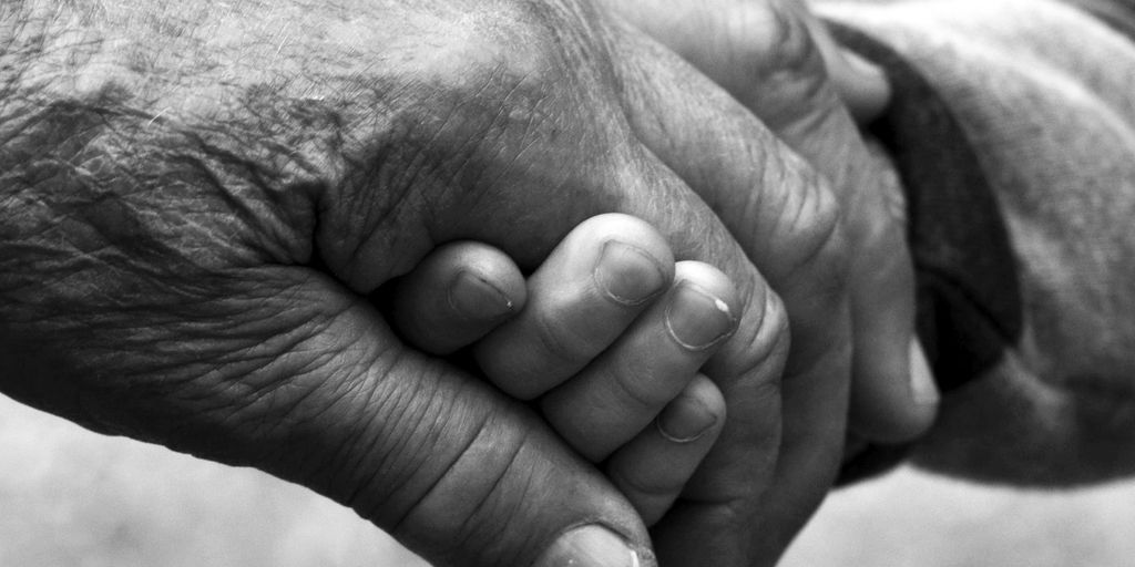 elderly person holding hands with caregiver in a park